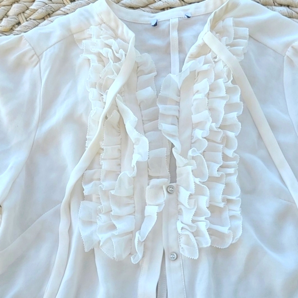 Cream Ruffled Bib Collar Button Down Top - Picture 5 of 10